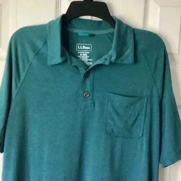 L.L.Bean Teal Slightly Fitted Mens Medium Polo Short Sleeve Shirt - Picture 2 of 10